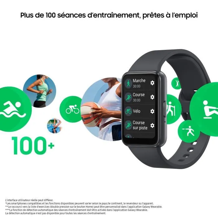 Samsung Bracelet Connecté Fitness Galaxy Fit 3 Gris, Écran AMOLED 1,6", Notifications, Suivi Santé, 100+ Entraînements
