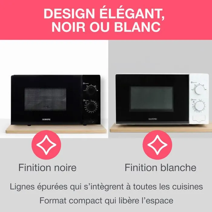 Oceanic MO20W11 - Four à micro-ondes 20L Blanc - Minuterie 35 min et fonction dégivrage - Dimensions (LxHxP) : 45.4 x 26.1 x 32.6 cm