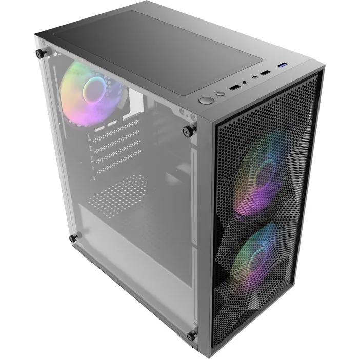 Darkflash DF-M305MCL12-BK - Boîtier PC Mini Tour Noir, Micro-ATX, Façade Mesh, 3 Ventilateurs ARGB, USB 3.0, Panneau Latéral en Verre Trempé