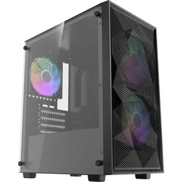 Darkflash DF-M305MCL12-BK - Boîtier PC Mini Tour Noir, Micro-ATX, Façade Mesh, 3 Ventilateurs ARGB, USB 3.0, Panneau Latéral en Verre Trempé