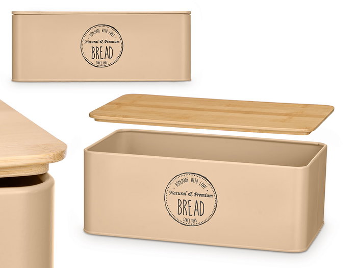 KINVARA Boîte à pain Beige avec couvercle en bambou, lot de 4 KINVARA Boîte à pain Beige avec couvercle en bambou, lot de 4