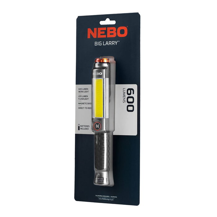 Nebo Big Larry 3 Lampe de Travail LED 600 Lumens avec Clip et Base Magnétique Noir/Orange