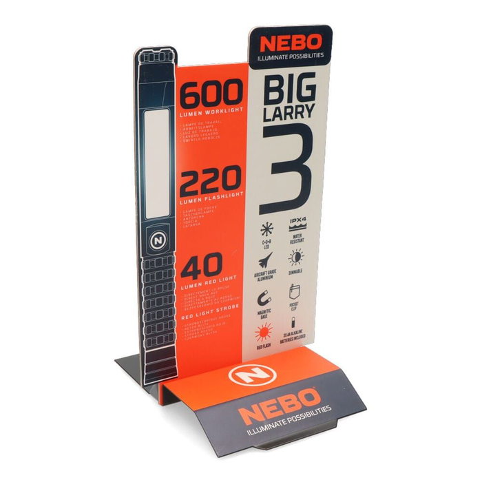 Nebo Big Larry 3 Lampe de Travail LED 600 Lumens avec Clip et Base Magnétique Noir/Orange