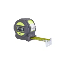 Ryobi RTM5M Mètre Ruban à Lame 5 m x 25 mm avec Crochet Sécurisé et Revêtement Nylon Renforcé pour Mesures Précises