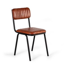 GINER Y COLOMER - Lot de 2 chaises en cuir véritable et structure métal, assise marron et pieds noirs - Dimensions (HxLxP) : 82 x 55 x 43 cm - Réf. lot