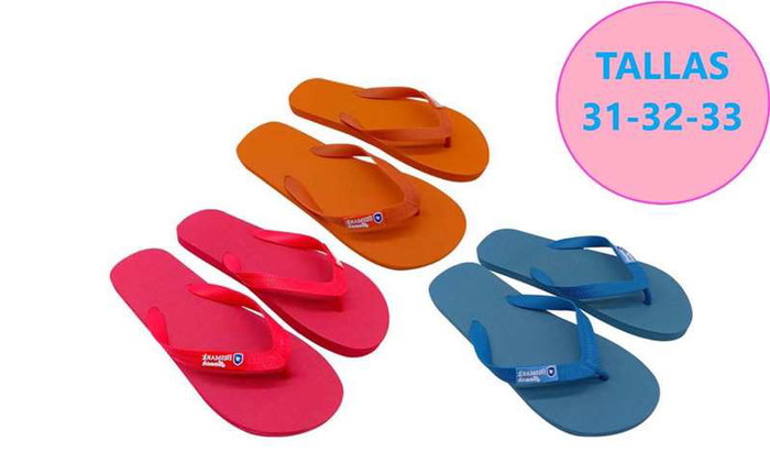 Poessa - Chanclas en PVC Unisex Enfant Couleurs Fucsia, Orange et Bleu Taille 31-32-33 - Modèles Assortis