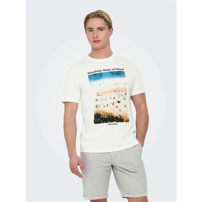 Maillot de Corps de Sport à Manches Coupe Only & Sons Onskolton Reg Beach Blanc