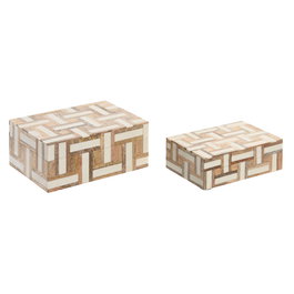 Boîte à bijoux Home ESPRIT Blanc Naturel Résine Bois de manguier 18 x 13 x 7,5 cm (2 Pièces)