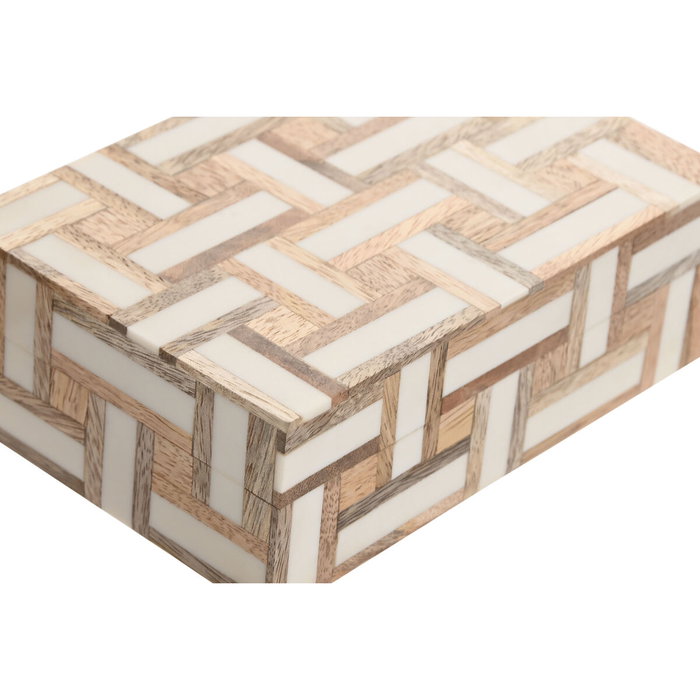 Boîte à bijoux Home ESPRIT Blanc Naturel Résine Bois de manguier 18 x 13 x 7,5 cm (2 Pièces)