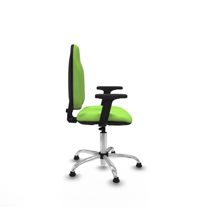 Chaise de bureau Algarra avec mécanisme Contact permanent de base, rembourrée de tissu couleur Pistache. Équipée d'une base chromée, d'accoudoirs 2D et de butées Chaise de bureau Algarra avec mécanisme Contact permanent de base, rembourrée de tissu couleur Pistache. Équipée d'une base chromée, d'accoudoirs 2D et de butées