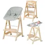 Roba BORN UP - Chaise haute évolutive 2-en-1 bois naturel avec transat inclinable vert givré - De la naissance à 70 kg