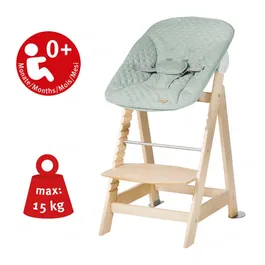 Roba BORN UP - Chaise haute évolutive 2-en-1 bois naturel avec transat inclinable vert givré - De la naissance à 70 kg