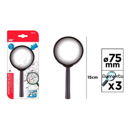 MP Loupe de grossissement 3x Ø75 x 150 mm, plastique noir et verre optique, blister