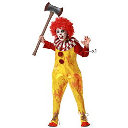 Disfraz Déguisement de Clown Enfant Jaune avec Singe et Col Rouge - 10-12 Ans, Idéal pour Halloween et Carnaval
