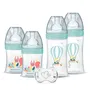 Dodie - Lot de 4 Biberons Naissance à Tétine Plate Anti-Colique (2 x 150 ml + 2 x 270 ml) avec une Sucette Offerte