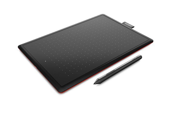 Wacom One by Wacom Tablet à stylet graphique (216 x 135 mm, 2540 lpi, 2048 niveaux de pression, Noir/Rouge) pour dessin et création numérique