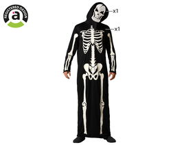 Déguisement Adulte Homme Squelette Noir avec Capuche Taille XL - Costume Halloween, Théâtre, Carnaval en Polyester