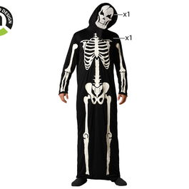 Déguisement Adulte Homme Squelette Noir avec Capuche Taille XL - Costume Halloween, Théâtre, Carnaval en Polyester