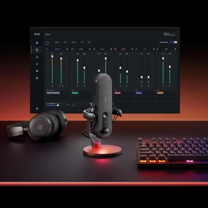 Steelseries Microphone Gaming Alias avec Sonar, LED, Support Ajustable - Capture Vocale Précise pour Joueurs