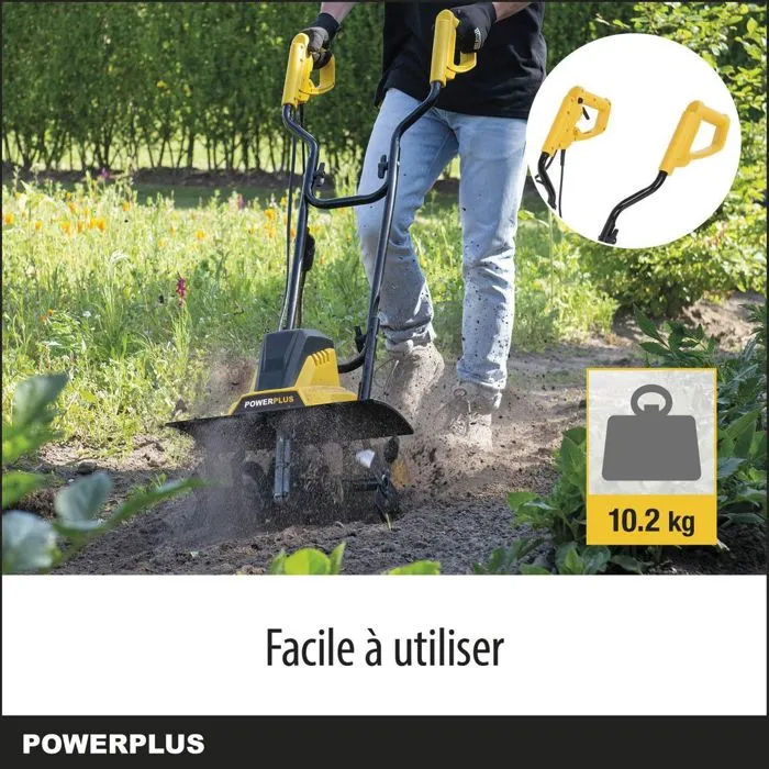 Powerplus Motoculteur Électrique POWXG72010 - 1500 W, 6 Lames, Largeur de Travail 450 mm, Profondeur 220 mm