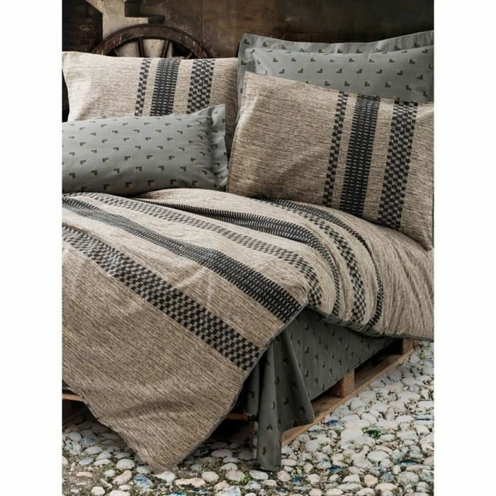 BigBuy Home Parure de couette en coton renforcé Brun, Noir et Gris, 220 x 240 cm