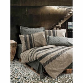 BigBuy Home Parure de couette en coton renforcé Brun, Noir et Gris, 220 x 240 cm