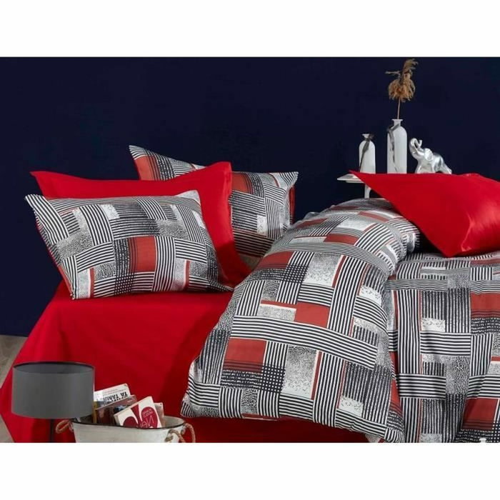 Forme Parure de couette King Size avec impression 3D - Rouge, Blanc, Noir