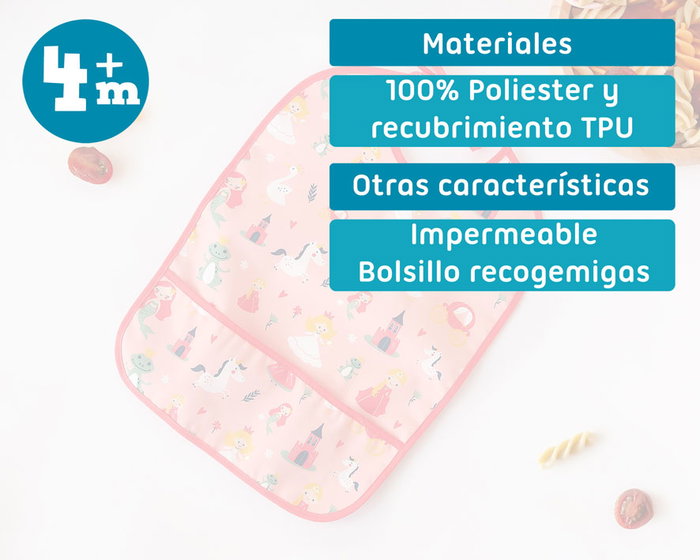 KioKids - Bavoir impermeable bébé couleur rose avec bolsille ramasse-miettes - Recommandé +4 mois - Babero Impermeable Rosa