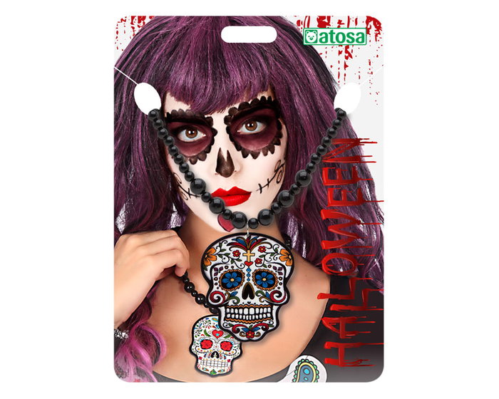 Catrina - Collar con cráneo pour costume de Catrina ou Muerte Mexicana - Collier à pendentif de crâne pour Halloween et défilés thématiques - Accessoire culturel et mystérieux Catrina - Collar con cráneo pour costume de Catrina ou Muerte Mexicana - Collier à pendentif de crâne pour Halloween et défilés thématiques - Accessoire culturel et mystérieux