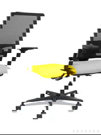 Chaise Bormate Asynchrone tissu Jaune Maille Noir Base en nylon noir Accoudoir 2D Sans appui-tête Roulettes 65mm nylon