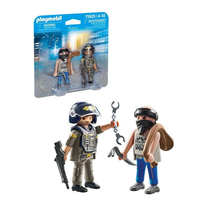 Playmobil Duo Pack Policier et Cambrioleur 71505 - Figurines SWAT avec Casque et Bandit avec Masque et Menottes - Jouet pour Enfants +4 Ans - Multilingue