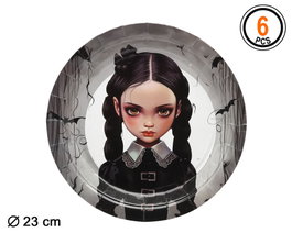 Atosa Assiettes en carton 23cm Niña Gótica avec fond de chauves-souris (6 unités)