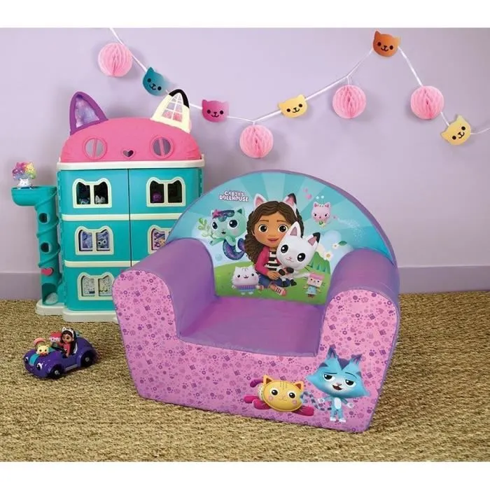 Fun House Fauteuil club enfant Gabby et la Maison Magique Rose - Transportable et lavable en machine, 42 cm H x 52 cm L x 33 cm P, pour enfant dès 3 ans
