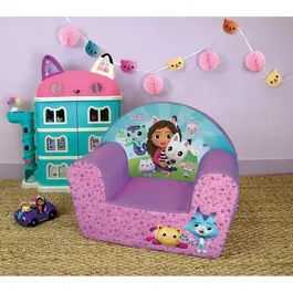 Fun House Fauteuil club enfant Gabby et la Maison Magique Rose - Transportable et lavable en machine, 42 cm H x 52 cm L x 33 cm P, pour enfant dès 3 ans