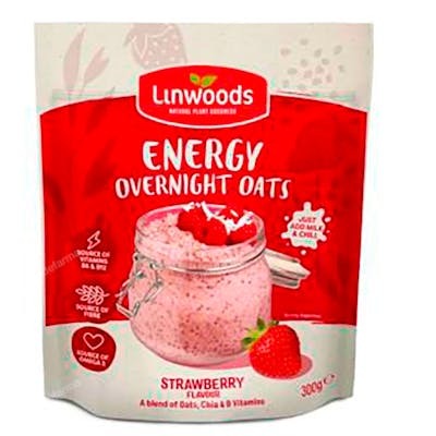 LINWOODS Energia Avena Overnight Fresa 300 g, Flocons d'Avoine Préparés de Nuit à la Fraise Vegan, 300 grammes LINWOODS Energia Avena Overnight Fresa 300 g, Flocons d'Avoine Préparés de Nuit à la Fraise Vegan, 300 grammes