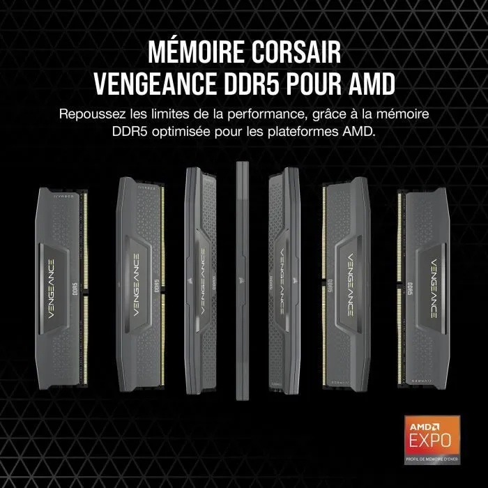 Corsair Vengeance DDR5 64 Go (2x32 Go) 5600MHz CL40 AMD EXPO Gris Corsair Vengeance DDR5 64 Go (2x32 Go) 5600MHz CL40 AMD EXPO Gris