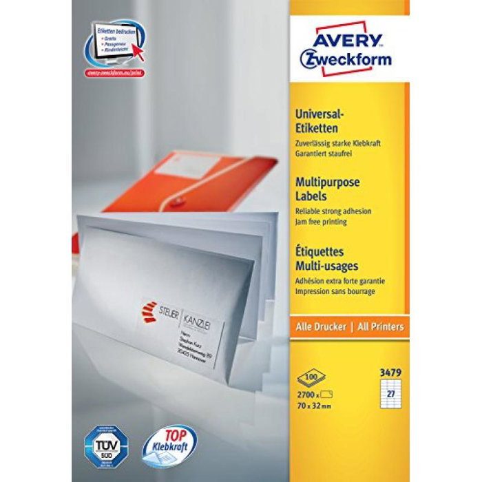 Avery Zweckform 3479 - Lot d'étiquettes adhésives A4, 70 x 32 mm, blanc