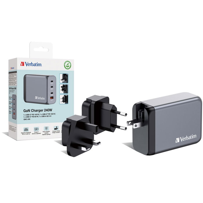 Verbatim GNC-240 Chargeur Mural GaN 240W 4 ports (USB-C et USB-A)
