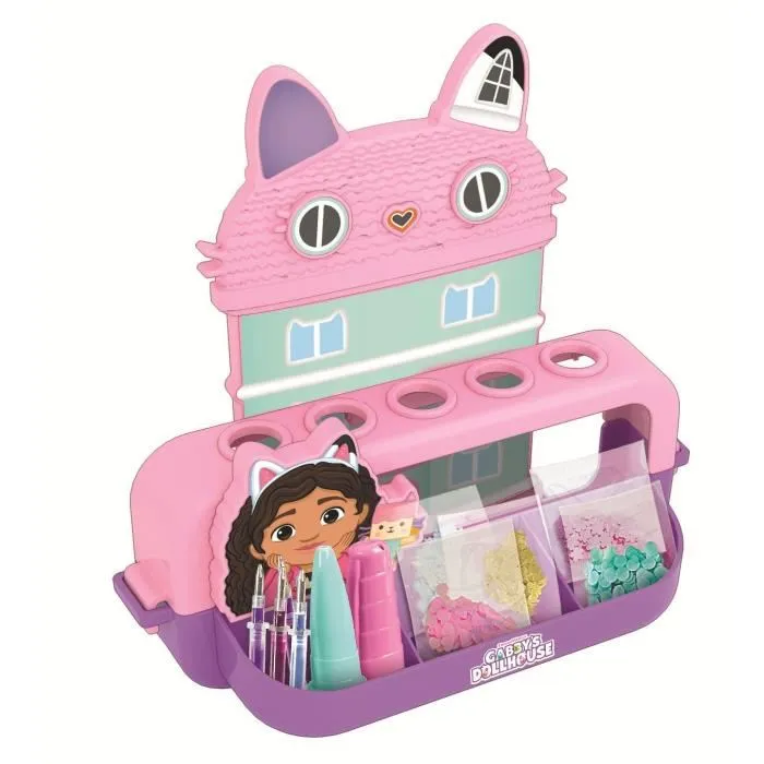 Clementoni - Atelier des stylos - Édition Gabby et la maison magique - Coffret créatif enfant pour fabriquer et personnaliser 5 stylos avec perles et décorations