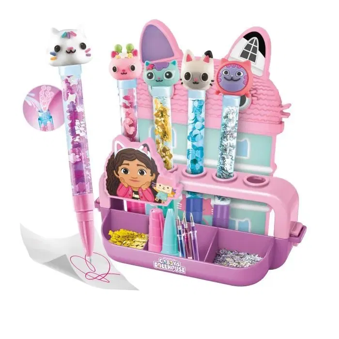 Clementoni - Atelier des stylos - Édition Gabby et la maison magique - Coffret créatif enfant pour fabriquer et personnaliser 5 stylos avec perles et décorations
