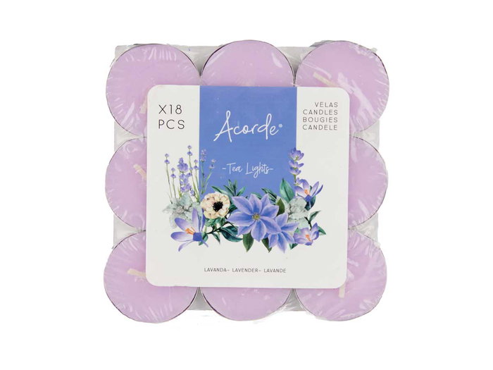 Acorde Set de 18 bougies chauffe-plat lavande, parfumées, lila, 11,5x2x11,5 cm (Set de 24)