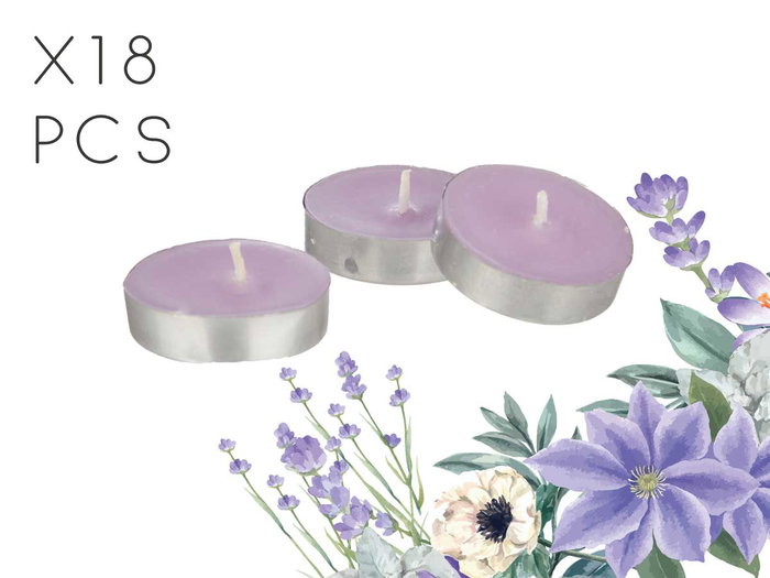 Acorde Set de 18 bougies chauffe-plat lavande, parfumées, lila, 11,5x2x11,5 cm (Set de 24)