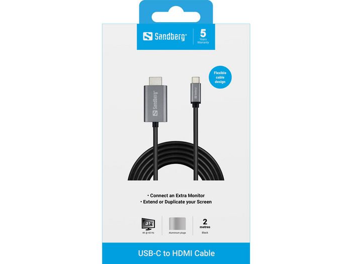 Sandberg Câble USB-C vers HDMI 2m Sandberg Câble USB-C vers HDMI 2m