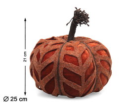 Calabaza décorative en tissu orange avec texture de feuilles en relief - Décoration d'automne et Halloween (25x21 cm)