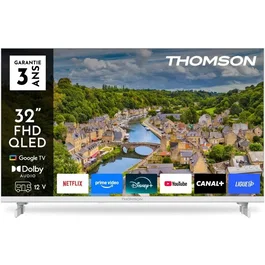 Thomson 32FQG3S15CW - Téléviseur QLED 32 Pouces (80 cm) Full HD 1920 x 1080 avec Google TV, Adaptateur 12V, WiFi, 3x HDMI 1.4