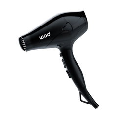 Wad Professional Beauty - Atmosfer Séchoir Cheveux Professionnel Noir - 2200 W Ultra Léger et Silencieux - 2 Vitesses, 3 Températures avec 2 Embouts et Diffuseur
