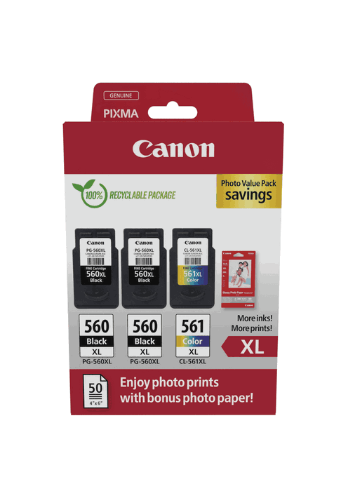 Canon 3712C012 Multipack de cartouches XL (2x Noir, Cyan, Magenta, Jaune) pour PG-560XL/CL-561XL Canon 3712C012 Multipack de cartouches XL (2x Noir, Cyan, Magenta, Jaune) pour PG-560XL/CL-561XL