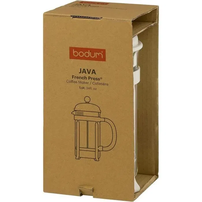Bodum Cafetière à piston Java - 3 tasses (0.35 l) - Carafe en verre borosilicate - Monture et couvercle en plastique blanc crème