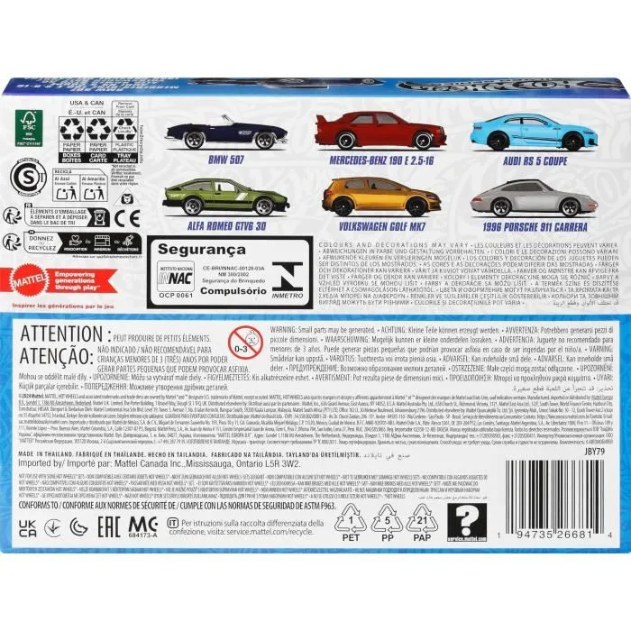 Hot Wheels JBY79 - Multipack Euro Style de 6 Véhicules Classiques Die-Cast 1:64 - Jeu pour Enfants à Partir de 3 Ans