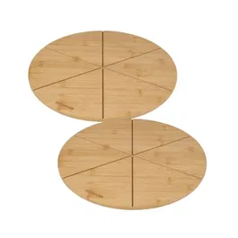Fackelmann Planche à Pizza en Bois de Bambou avec 6 Rainures de Coupe - Lot de 2 - Diamètre 32 cm